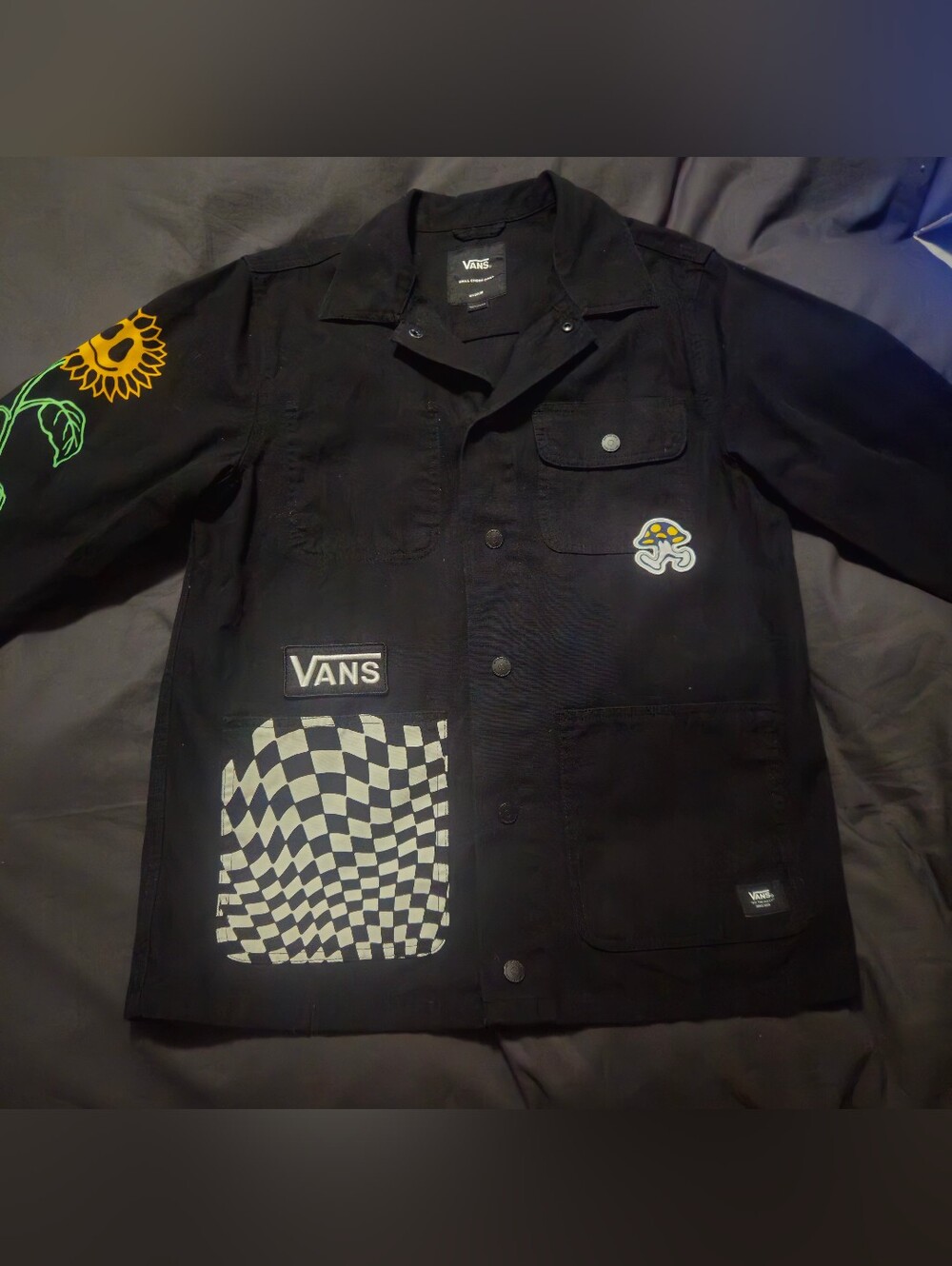 Vans Black Patchwork Checkerboard Button Jacket